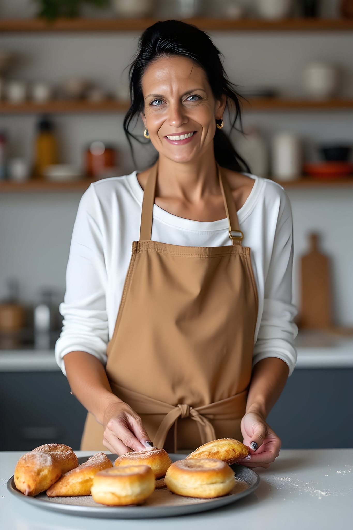 Smiling chef presenting freshly baked pastries